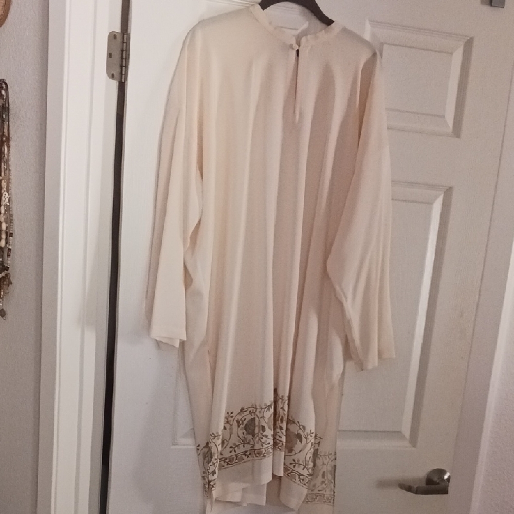 Eskandar Cream Dress Or Tunic with Gold Accents